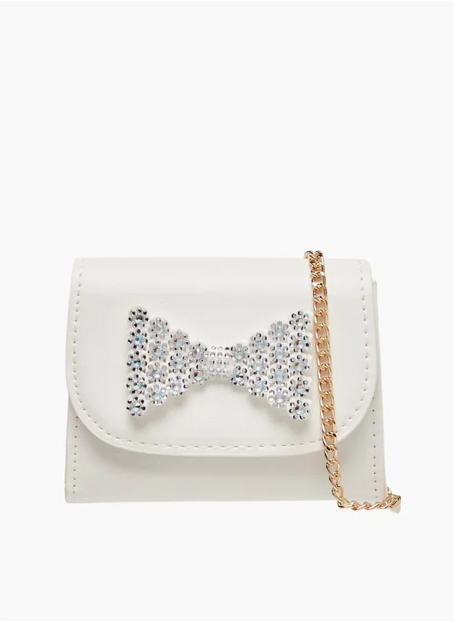 Flora Bella By Shoexpress Girls Bow Embellished Crossbody Bag With Chain Strap And Button Closure Ramadan Collection