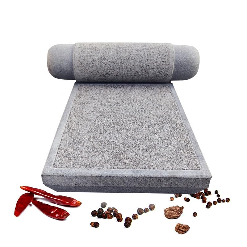 EZAHK EZAHK Stone Ammikallu GraniteSIL Batta Natural Home Decor Traditional Hand Grinder Gift Pooja Mortar and Pestle Set 12 x 8 inch  - Image 1
