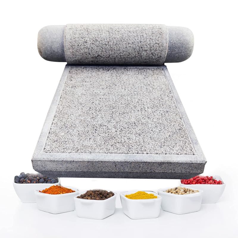 EZAHK EZAHK Stone Ammikallu GraniteSIL Batta Natural Home Decor Traditional Hand Grinder Gift Pooja Mortar and Pestle Set 12 x 8 inch  - Image 4