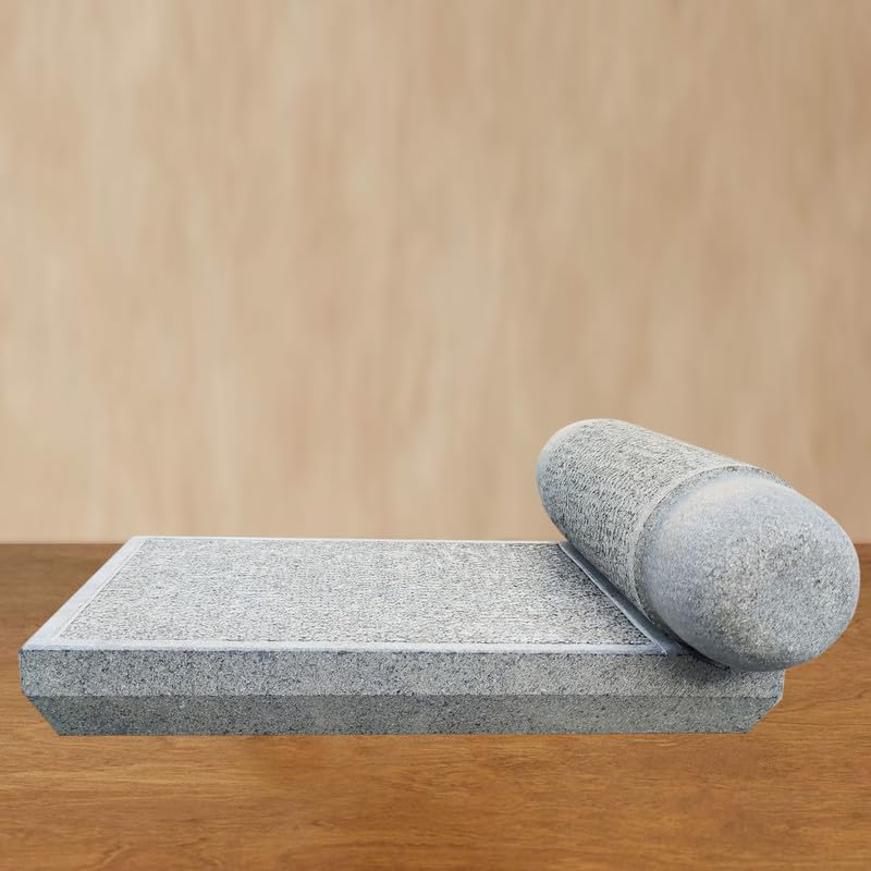 EZAHK EZAHK Stone Ammikallu GraniteSIL Batta Natural Home Decor Traditional Hand Grinder Gift Pooja Mortar and Pestle Set 12 x 8 inch  - Image 3