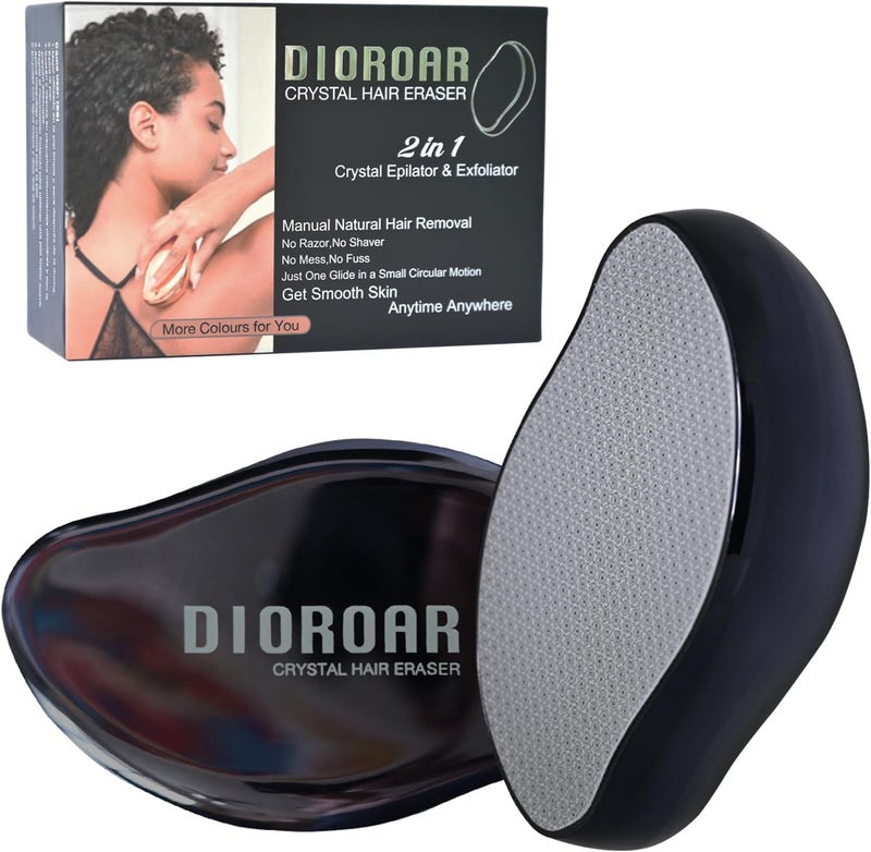 DIOROAR ممحاة الشعر الكريستالية، ممحاة الشعر الكريستالية المطورة، جهاز إزالة الشعر بالنانو الزجاجي الفيزيائي، مزيل الشعر ومقشر بدون ألم للحصول على بشرة ناعمة حريرية سريعة (أسود) - Image 1