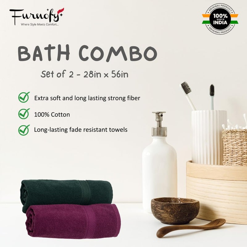 Furnofy 450 GSM Cotton Towels for Bath (70 x 140 cm), Highly Absorbent and Soft Bathroom Towels (Pack of 2 - Olive, Magenta) - Image 5