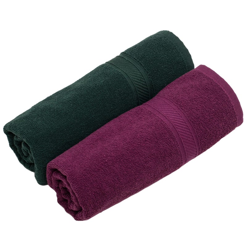 Furnofy 450 GSM Cotton Towels for Bath (70 x 140 cm), Highly Absorbent and Soft Bathroom Towels (Pack of 2 - Olive, Magenta) - Image 1