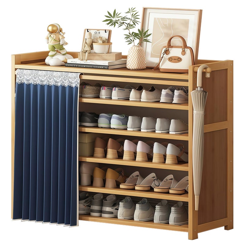 RESTSUKO 6-Tier Free Standing Shoe Racks, Shoe Rack with Cover, Bamboo Wood Shoe Rack for Entryway & Closet, Holds up to 24 Pairs of Shoes - Image 1