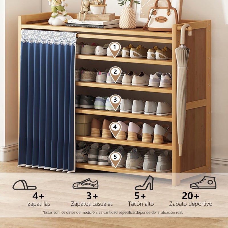 RESTSUKO 6-Tier Free Standing Shoe Racks, Shoe Rack with Cover, Bamboo Wood Shoe Rack for Entryway & Closet, Holds up to 24 Pairs of Shoes - Image 2