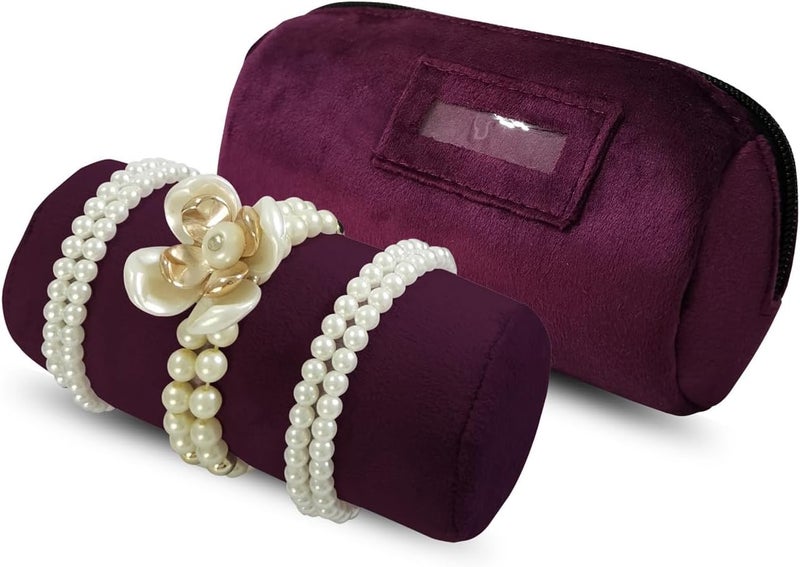 SCIKHEFT Velvet Bangle & Bracelet Organizers and Storage Small Jewelry Travel Organizer Roll, Compact Jewelry Case for Bangles, Bracelets, Watches(Dark Purple) - Image 5