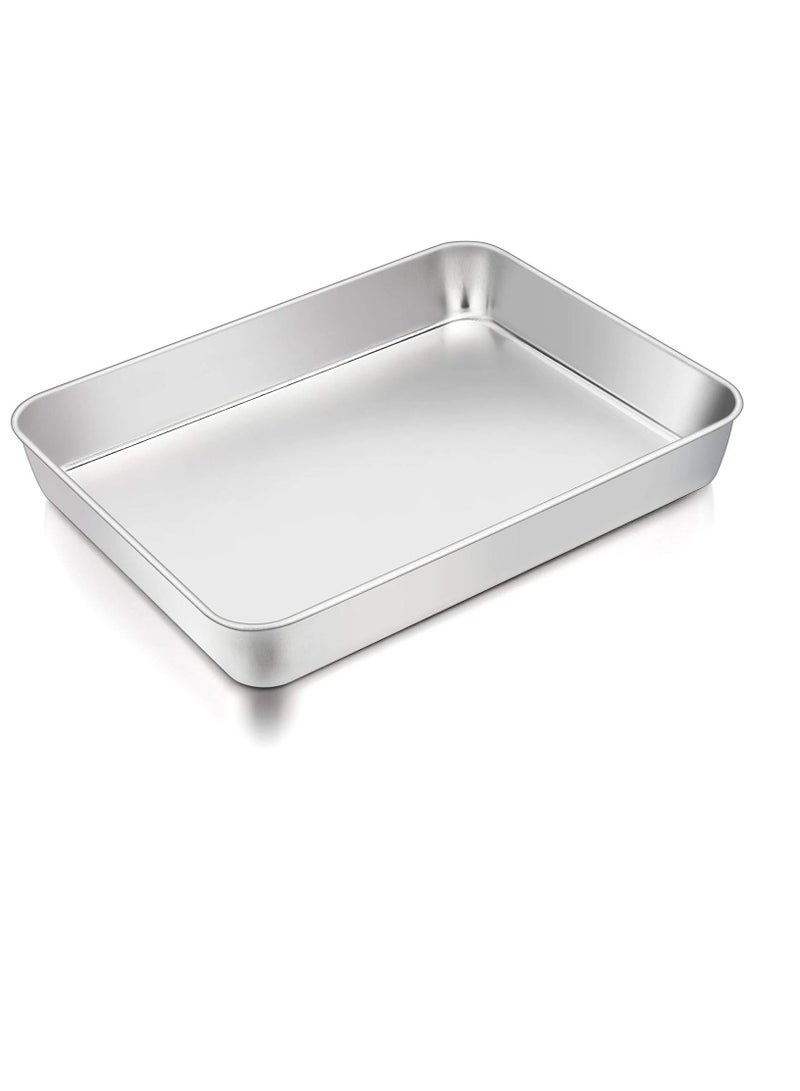 TeamFar Lasagna Pan, 12⅖’’ x 9¾’’ x 2’’, Stainless Steel Rectangular Cake Brownie Casserole Pan For Roasting Baking, Healthy & Heavy Duty, Brushed Surface & Deep Side, Dishwasher Safe - Image 1
