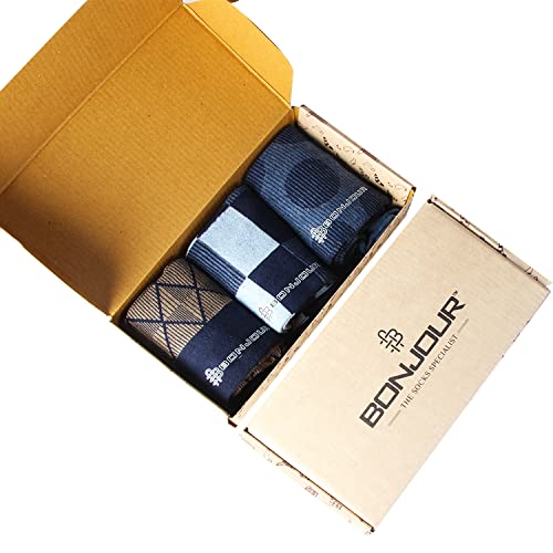Bonjour Cotton Designer Office/Business/Formal Crew Calf Length, Multicolor Socks For Men - Pack Of 3 - Image 5
