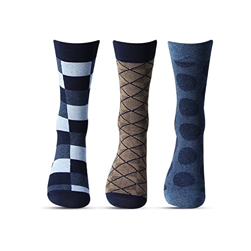 Bonjour Cotton Designer Office/Business/Formal Crew Calf Length, Multicolor Socks For Men - Pack Of 3 - Image 2