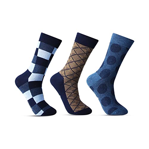 Bonjour Cotton Designer Office/Business/Formal Crew Calf Length, Multicolor Socks For Men - Pack Of 3 - Image 1