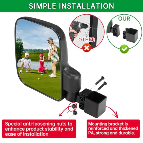SHEJISI Golf Cart Mirror, Upgraded Hassle-Free Installation 3 Sizes for Square Tube Roll Cage Compatible with Club Car Onward DS,Yamaha Drive 2 G22 G29,EZ GO Medalist RXV TXT,ICON,Cushman,Tomberlin - Image 3