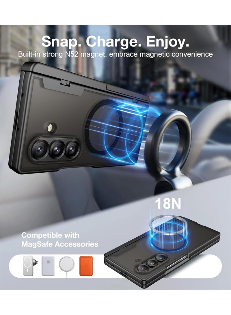 Aookay Magnetic for Samsung Galaxy Z Fold 7 Case, [Compatible with MagSafe][Built-in HD Screen Protector & Invisible Kickstand][Hinge Protection]Translucent Matte Shockproof Phone Case for Z Fold 7 (Black) - Image 5