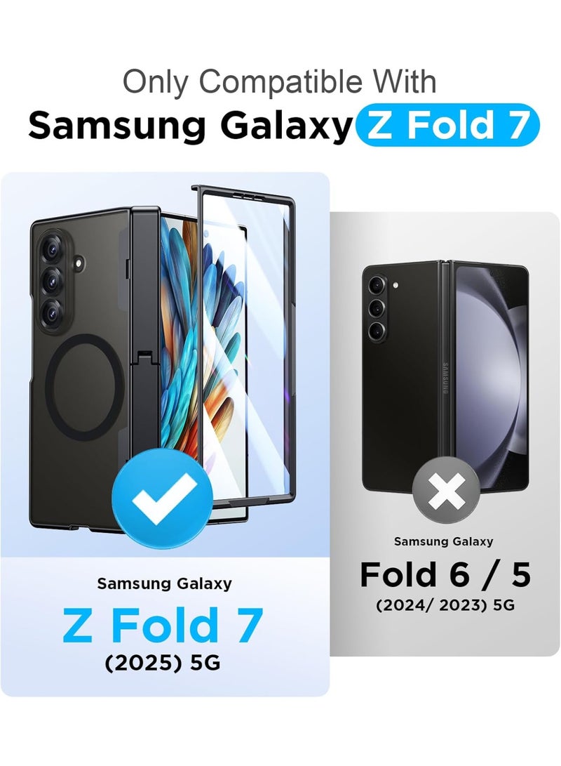 Aookay Magnetic for Samsung Galaxy Z Fold 7 Case, [Compatible with MagSafe][Built-in HD Screen Protector & Invisible Kickstand][Hinge Protection]Translucent Matte Shockproof Phone Case for Z Fold 7 (Black) - Image 2