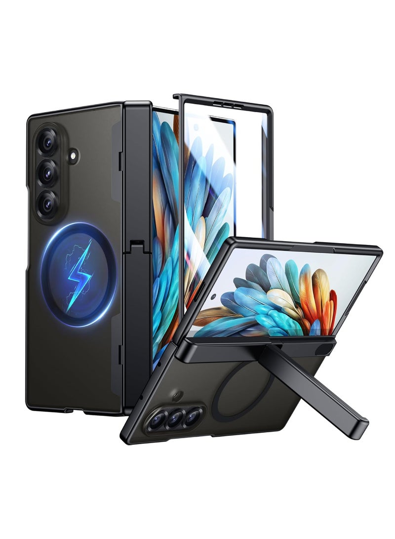 Aookay Magnetic for Samsung Galaxy Z Fold 7 Case, [Compatible with MagSafe][Built-in HD Screen Protector & Invisible Kickstand][Hinge Protection]Translucent Matte Shockproof Phone Case for Z Fold 7 (Black) - Image 1