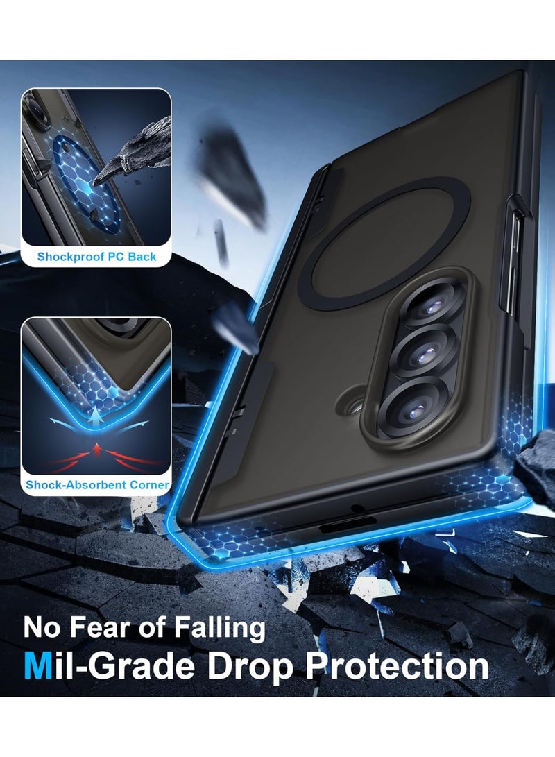 Aookay Magnetic for Samsung Galaxy Z Fold 7 Case, [Compatible with MagSafe][Built-in HD Screen Protector & Invisible Kickstand][Hinge Protection]Translucent Matte Shockproof Phone Case for Z Fold 7 (Black) - Image 4