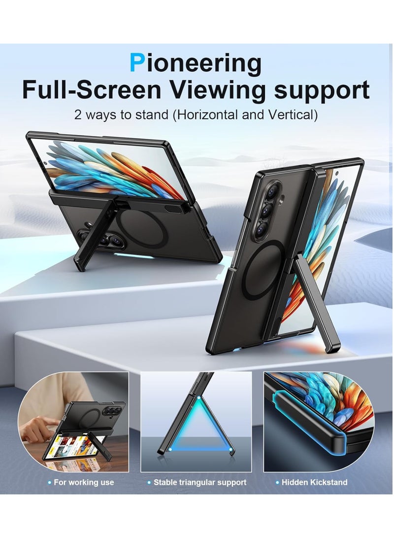Aookay Magnetic for Samsung Galaxy Z Fold 7 Case, [Compatible with MagSafe][Built-in HD Screen Protector & Invisible Kickstand][Hinge Protection]Translucent Matte Shockproof Phone Case for Z Fold 7 (Black) - Image 3