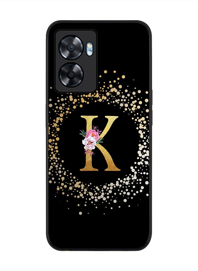 Stylizedd Rugged Black edge case for Oppo A57, Slim fit Rubber Edges Thin Cover -  Custom Monogram Initial Letter Floral Pattern Alphabet - K  (Black )  - Image 1