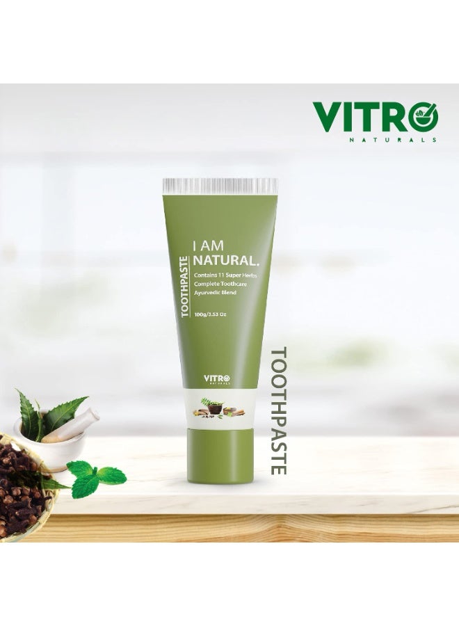 VITRO Fluoride Free Toothpaste with Meswak, Vajra danti and Neem Extract | Herbal toothpaste with extracts of 12 herbs for complete toothcare | Helps with Bad breath and Gum Problems - Image 2