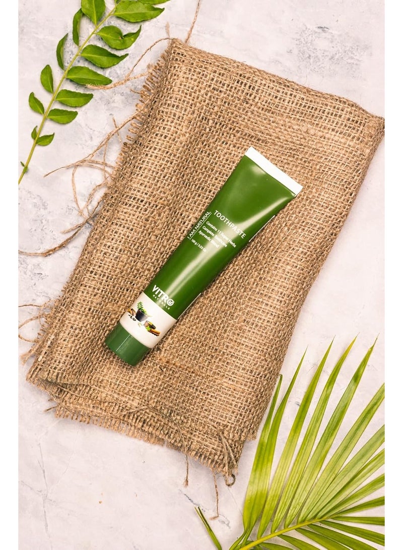 VITRO Fluoride Free Toothpaste with Meswak, Vajra danti and Neem Extract | Herbal toothpaste with extracts of 12 herbs for complete toothcare | Helps with Bad breath and Gum Problems - Image 3