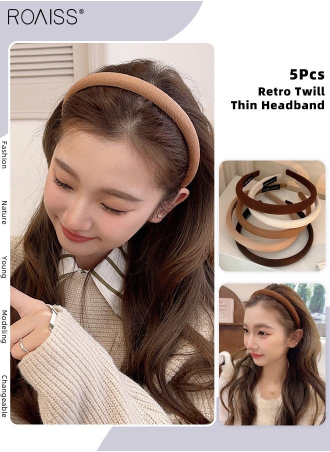 roaiss 5Pcs Headbands for Women Girls, Non Slip Vintage Padded Headband Thin Soft Hair Hoop Puffy Sponge Multicolour Hair Accessories Set  - Image 1