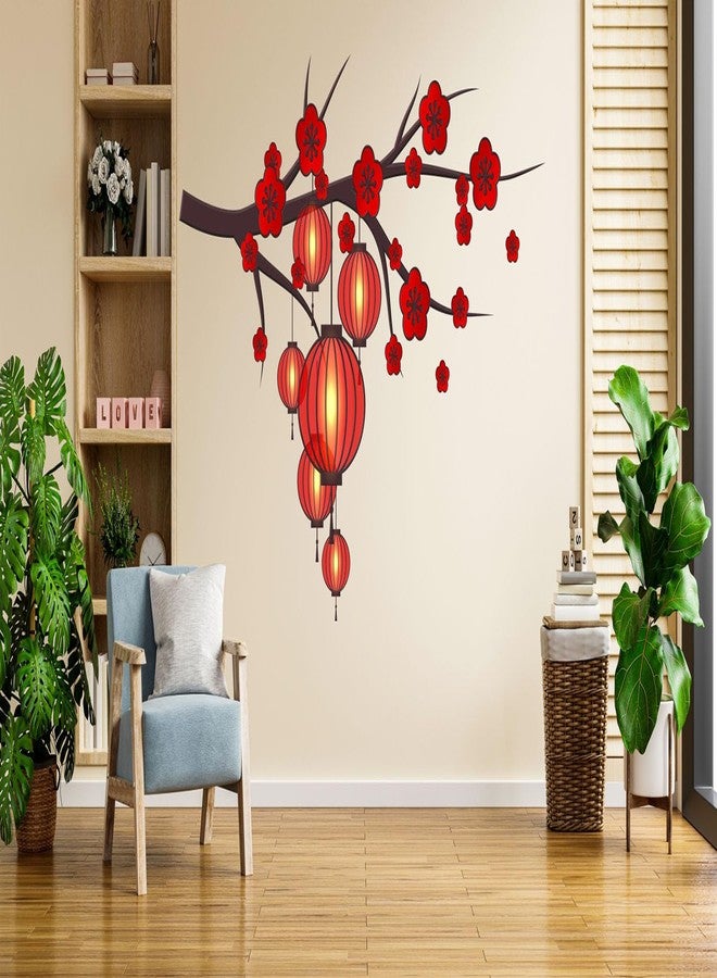 WALLBOOK Set of 2 Wall Stickers Pink Tree with Bird and Nest | Branch with Red Lantern for Home, Hall, Bedroom, Livingroom & Kitchen - Image 2