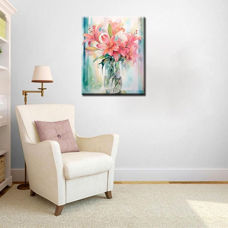 Tucocoo Pink Lily Flower Paint by Numbers Kits 16x20 inch Canvas DIY Oil Painting for Adults with Brushes and Acrylic Pigment  Blooming Floral Vase Picture for Home Decor Gifts Without Frame - Image 3