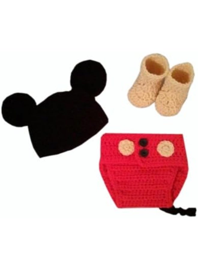 JastoreÂ® Photography Prop Baby Costume Cute Crochet Knitted Hat Cap Girl Boy Diaper Shoes Mouse - Image 3