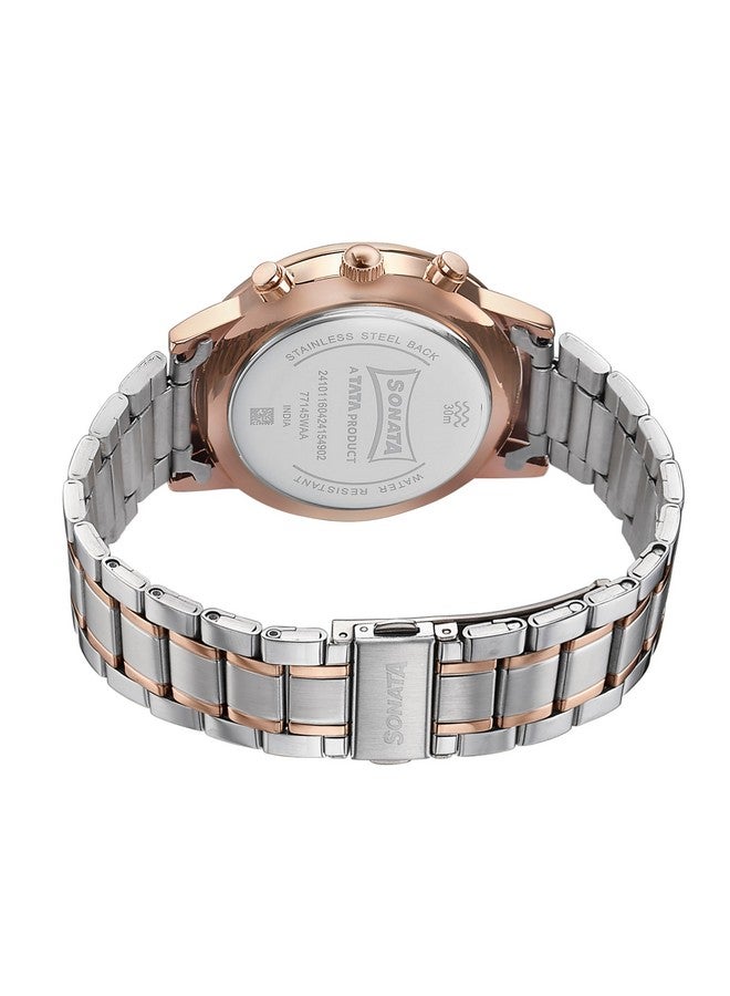 Sonata Quartz Multifunction Black Dial Black Stainless Steel Strap Watch for Men - Image 5