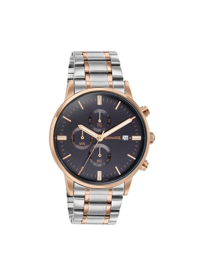 Sonata Quartz Multifunction Black Dial Black Stainless Steel Strap Watch for Men - Image 2