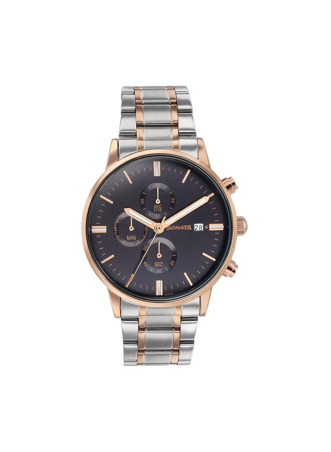 Sonata Quartz Multifunction Black Dial Black Stainless Steel Strap Watch for Men - Image 1