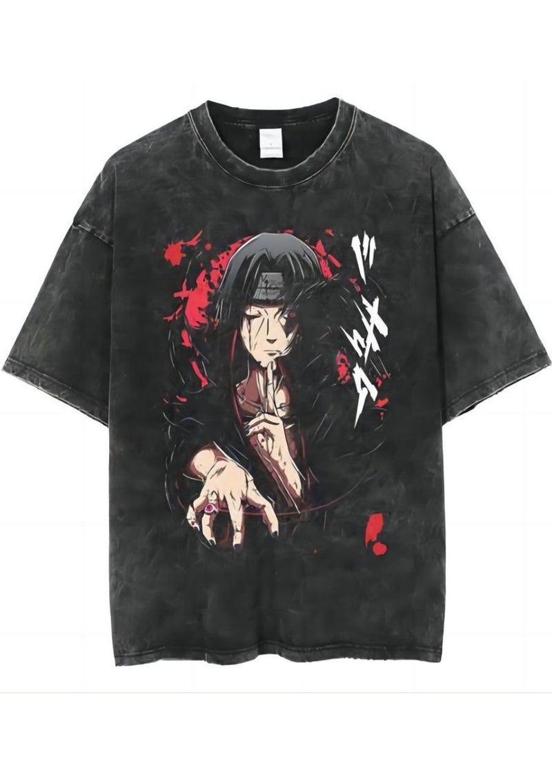 Generic - Anime NARUTO Uchiha Ltachi Washed Retro T-Shirt Street Hip Hop Casual Cotton Summer Short Sleeves - Image 1