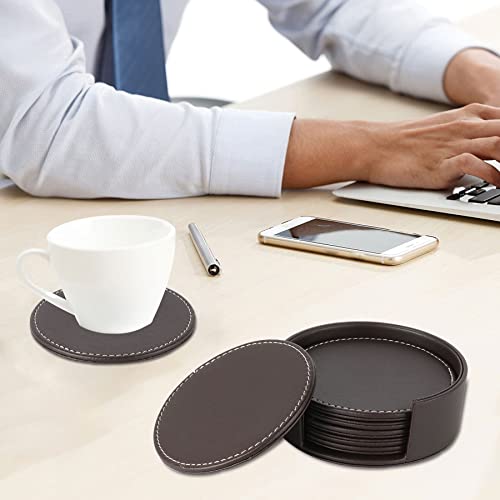 AUMISKY Leather Coasters for Drinks(6 Pack), Handmade Durable Drink Coasters Set with Holder for Tabletop Protection, Luxurious Home Décor and Housewarming Gift (Brown) - Image 5