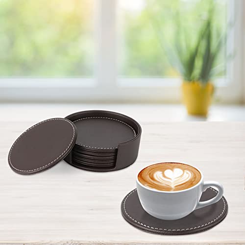 AUMISKY Leather Coasters for Drinks(6 Pack), Handmade Durable Drink Coasters Set with Holder for Tabletop Protection, Luxurious Home Décor and Housewarming Gift (Brown) - Image 4