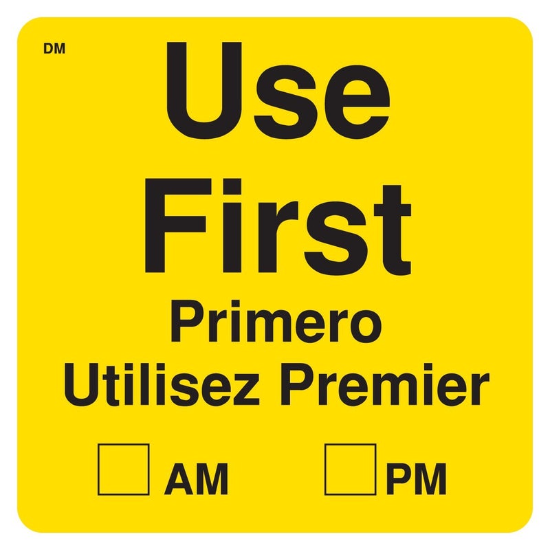 DayMark Safety Systems -IT112439 "USE FIRST" Dissolvable Label, 2" x 2" (Roll of 250) - Yellow - Image 1