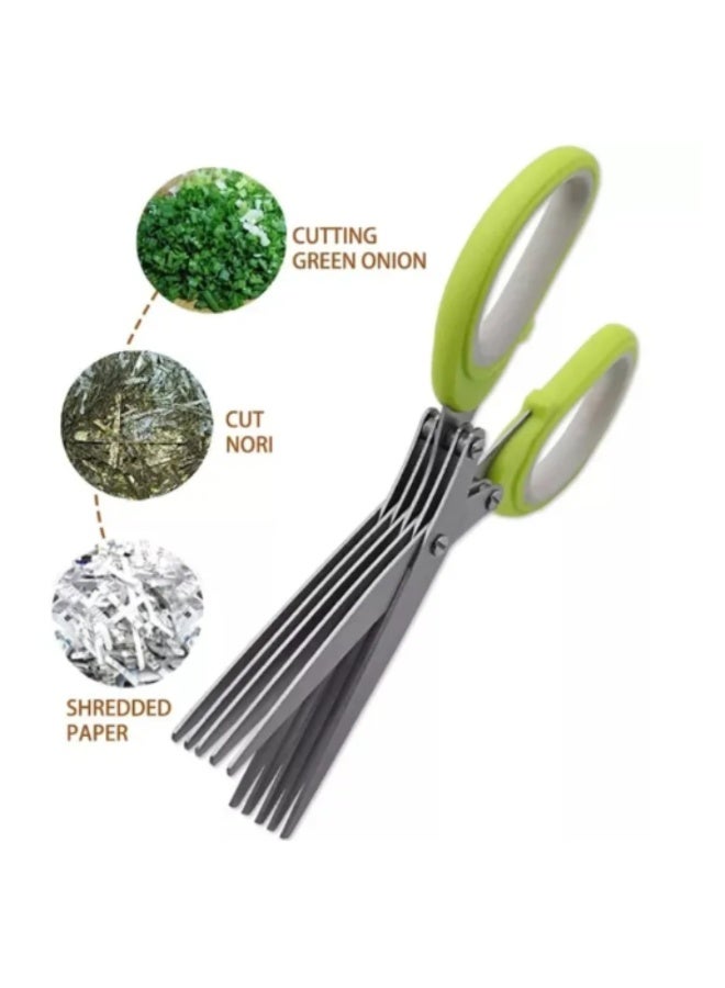 5-Layer Multifunctional Stainless Steel Kitchen Scissors, Herb & Vegetable Cutter - Image 1