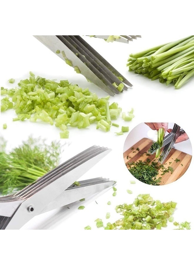5-Layer Multifunctional Stainless Steel Kitchen Scissors, Herb & Vegetable Cutter - Image 3