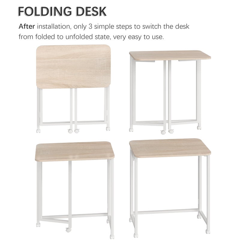 4NM 23.6" Mobile Small Rolling Computer Desk, Folding Laptop Cart Table with Wheels, Portable Office Desk for Small Space Couch Bed - Natural and White - Image 5