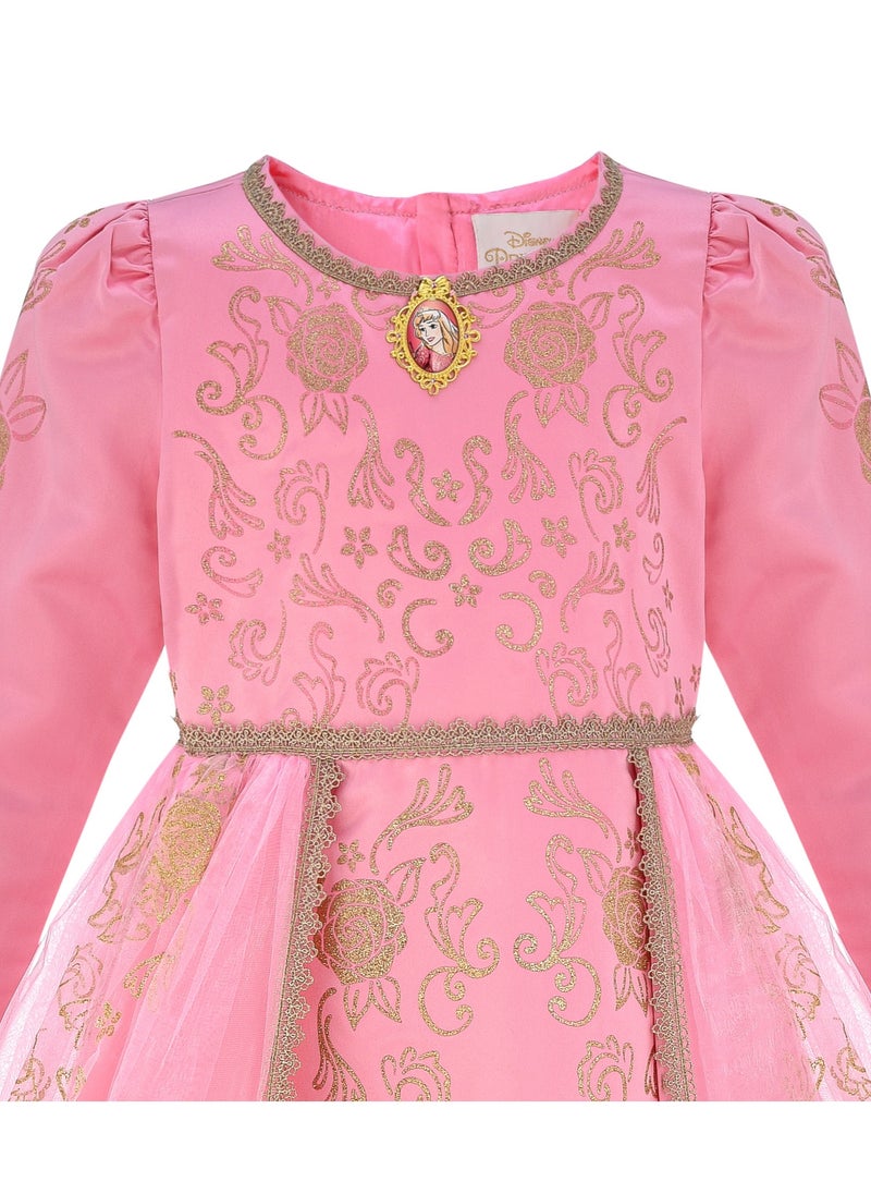 Party Centre Officially Licensed Disney Golden Princess Aurora Prestige Dress Up Costume with Headpiece  - Image 4