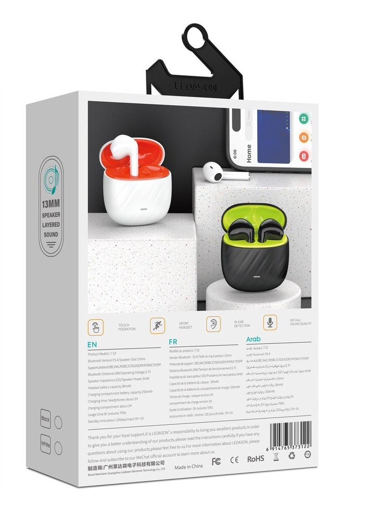 LEDASON Wireless Ear Buds TWS High Grade Sound Quality 13MM Speaker Layered Sound L-T10 White - Image 2