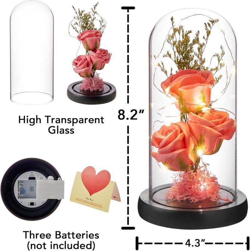 BIYALI Preserved Flower Gift Light Up Rose in Glass Dome Eternal Forever Rose Flower Grandma Mothers Day Valentines Day Anniversary Birthday Christmas Decorations 1Pcs - Image 5