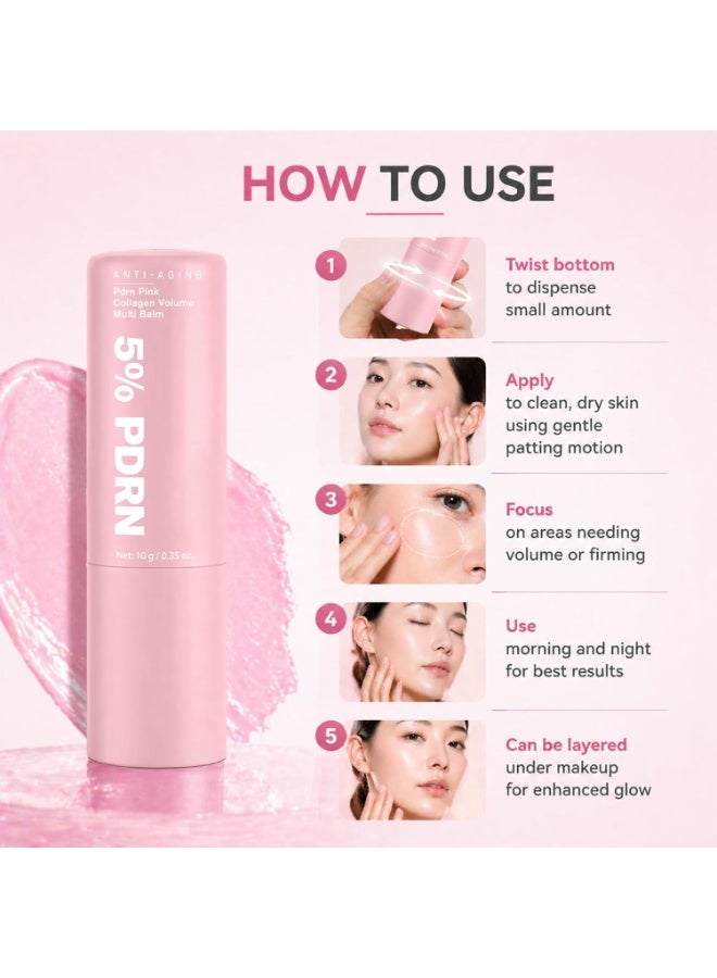PDRN Pink Collagen Volume Multi Balm Stick - Wrinkle & Hydrating Stick for Face, Lips, Eyes, Neck, Makeup Base, Deeply Nourishes for Smooth, Healthy-Looking Skin, Korea Skincare - Image 4
