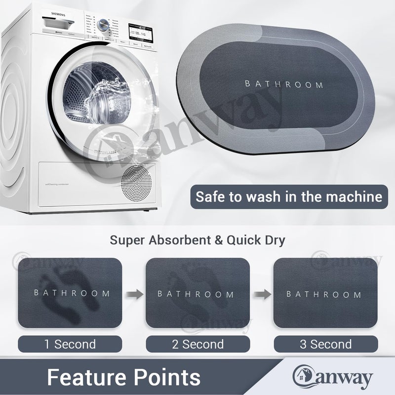 CANWAY® 3 Pieces (3.5mm) Water Soaking Bathroom Print Door Mat, Water Absorbent Mat (40x60cm) Grey - Image 4