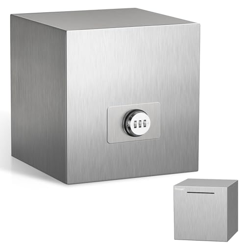 hicocool Piggy Bank for Adults Password Stainless Steel Reusable Piggy Bank, Metal Money Box with Lock, Unbreakable Money Saving Box for Cash Saving(7.9 inch, Silver) - Image 1