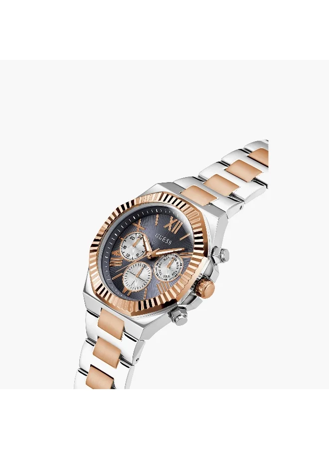 جس Silver & Rose Gold Chronograph Watch for Men
