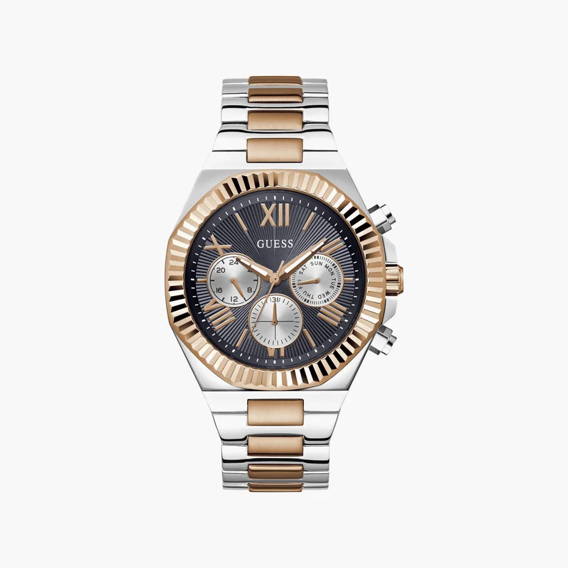 جس Silver & Rose Gold Chronograph Watch for Men