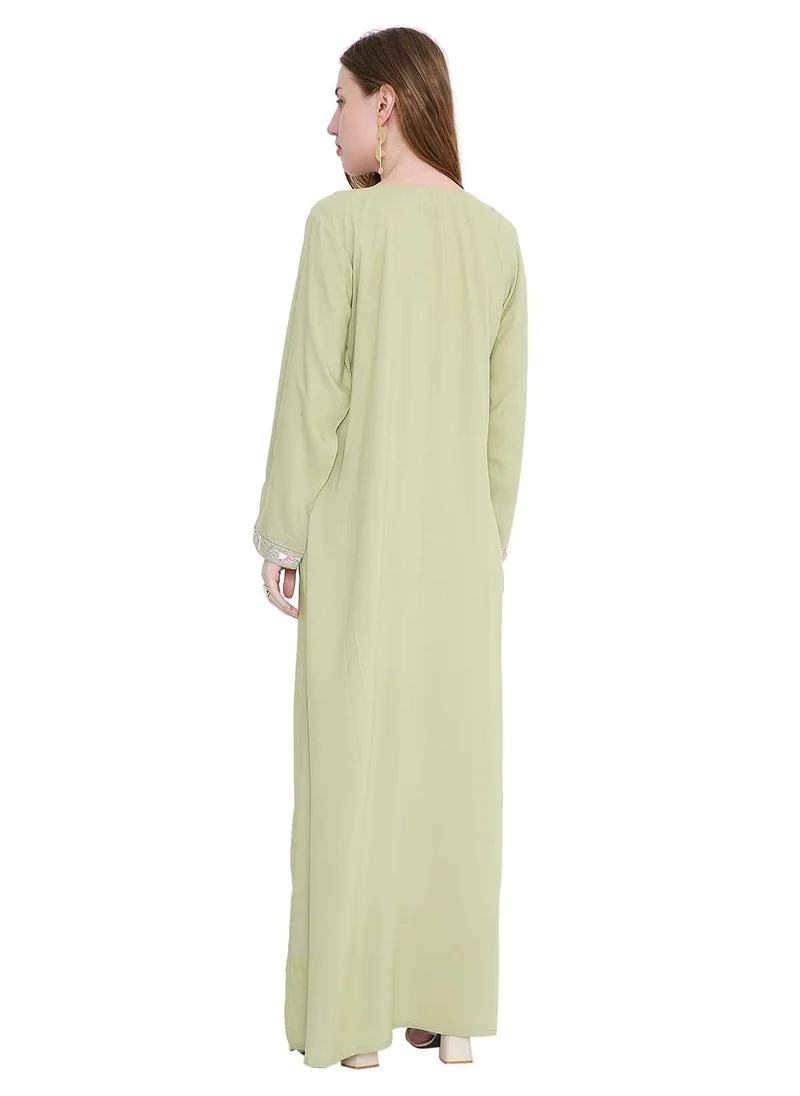 هانا آند سارا classic long viscose farasha with elegant thread embroidery arabic kaftan jalabiya dress