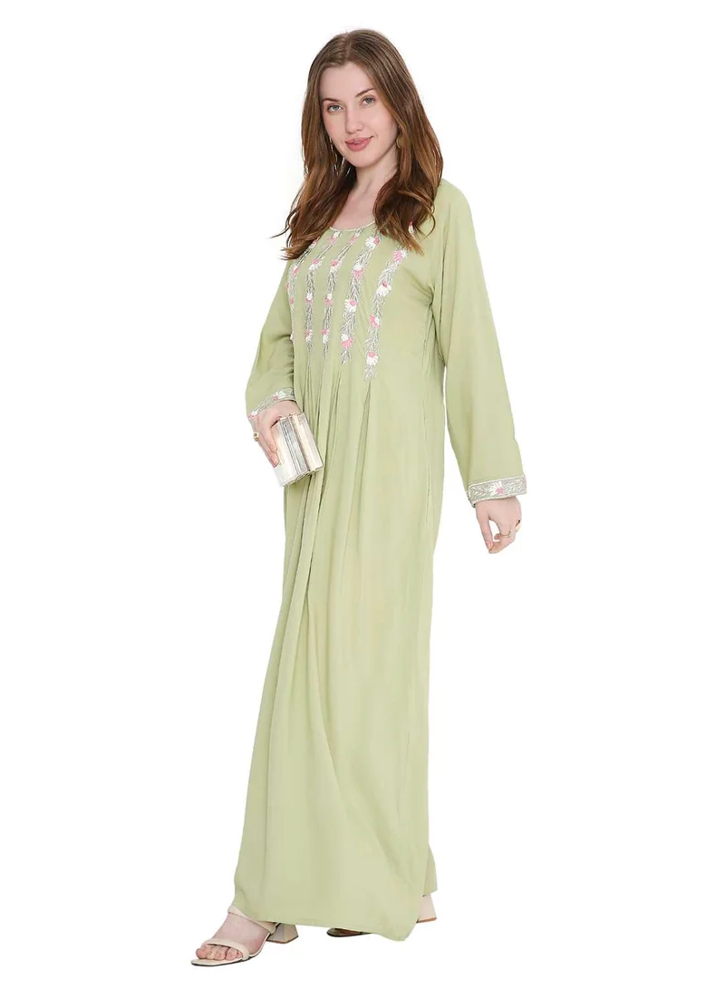 HANA & SARA classic long viscose farasha with elegant thread embroidery arabic kaftan jalabiya dress