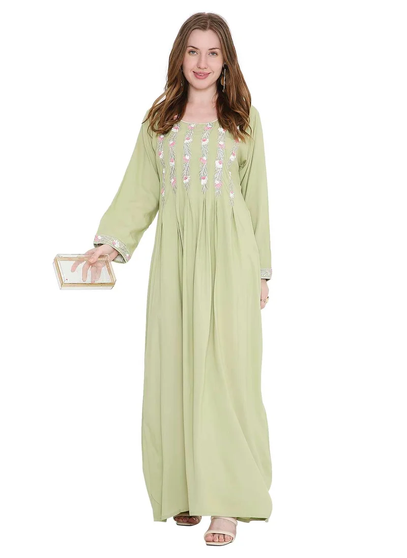 هانا آند سارا classic long viscose farasha with elegant thread embroidery arabic kaftan jalabiya dress