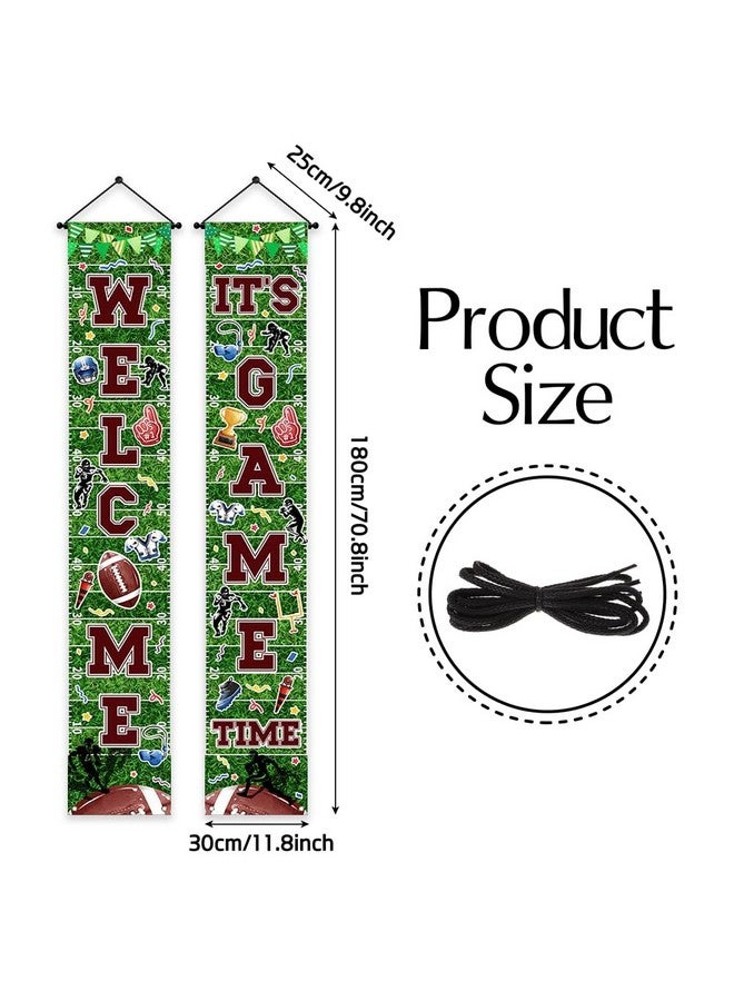 Ticuenicoa Football Porch Sign Banner- 2pcs Green Welcome It's Game Time Football Porch Sign Banner | Hanging Door Banner for Sports Theme Party & Game Time Festival Party Supplies - Image 4