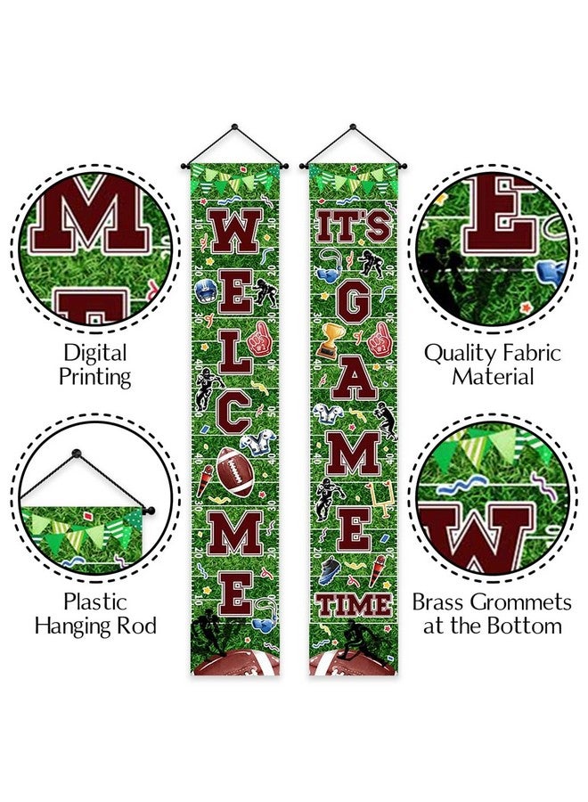 Ticuenicoa Football Porch Sign Banner- 2pcs Green Welcome It's Game Time Football Porch Sign Banner | Hanging Door Banner for Sports Theme Party & Game Time Festival Party Supplies - Image 5